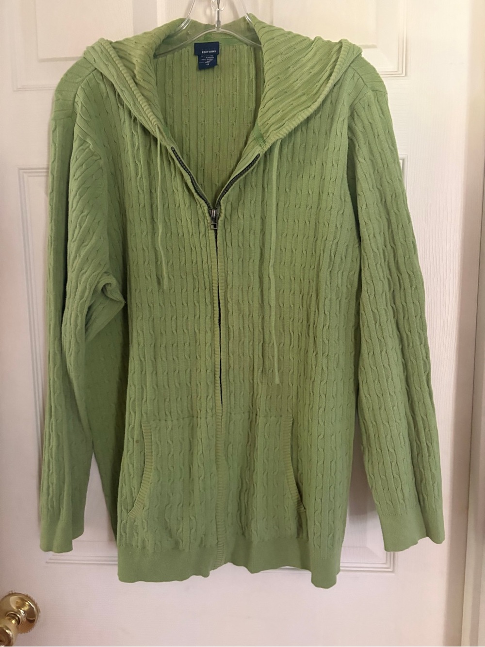 Vintage Cable-Knit Green Zip Hoodie Sweater by Basic Editions